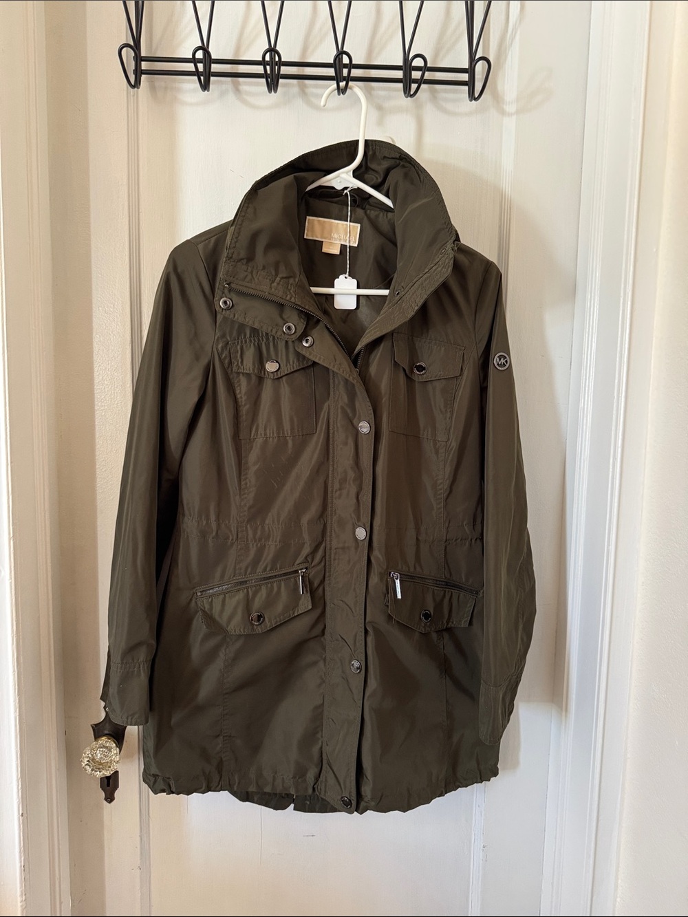 Michael Kors Olive Green Utility Rain Jacket with Hood